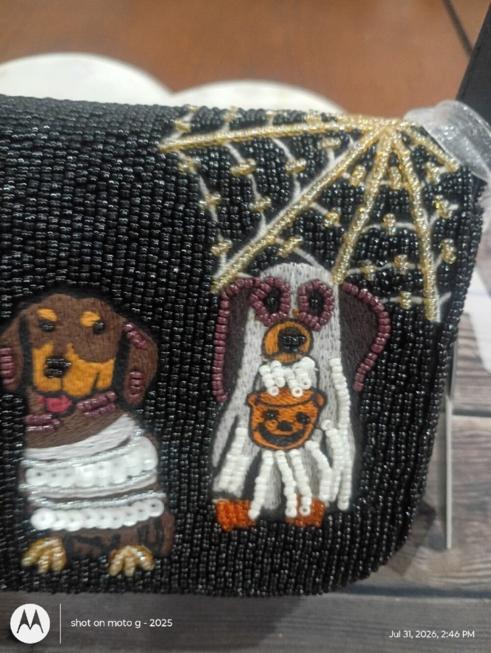 NEW From India to you Black beaded purse with Halloween-themed dogs Motif - Picture 2 of 3